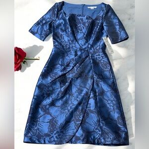 Kay Unger New w Tags size 4 Navy & Black Floral Midi Dress